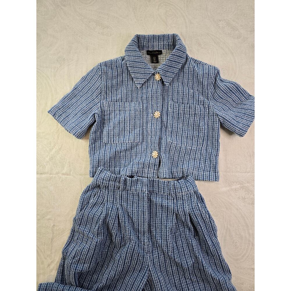House of Harlow 1960 Blue Striped Tweed croptop pant set